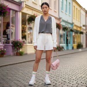 Banana republic v-neck sleeveless chiffon like grey green shirt MP